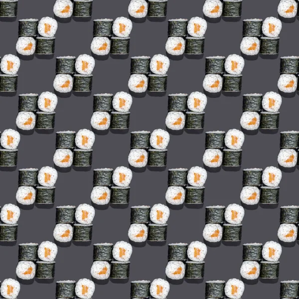 Seamless sushi pattern with a hard shadow on a gray background — Stockfoto