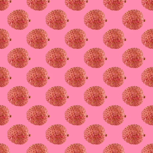 Modello senza cuciture di frutta litchi su uno sfondo rosa — Foto Stock