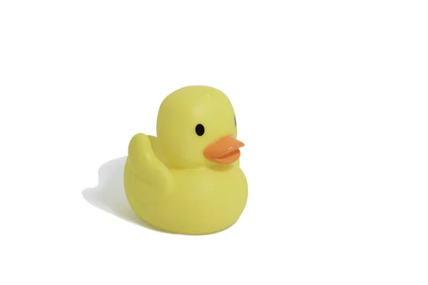 Yellow rubber duck isolated on white background. Classic rubber bath toy.