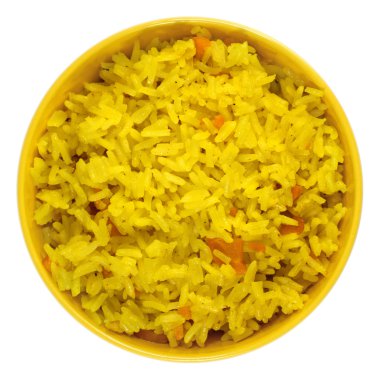 Safran haşlanmış pirinç sarı kase sebze ile