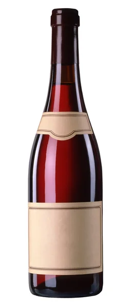 Frasco de vinho tinto isolado com rótulo em branco. O caminho de recorte inclui — Fotografia de Stock