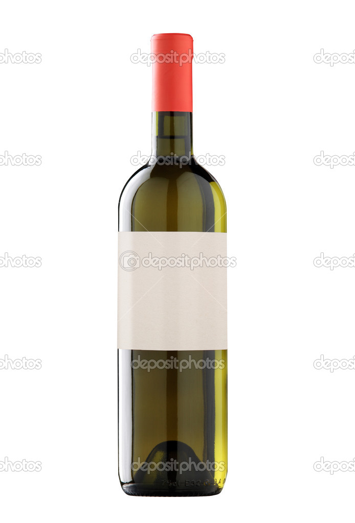 Wine bottle isolated with blank label. Clipping pathes included