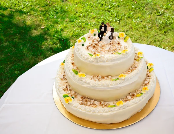 Pastel de boda con rosas y avellanas — Foto de Stock