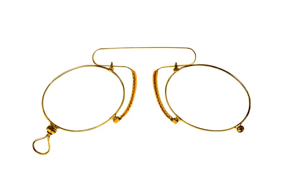 Goldene Gläser (pince-nez) auf weiß. — Stockfoto