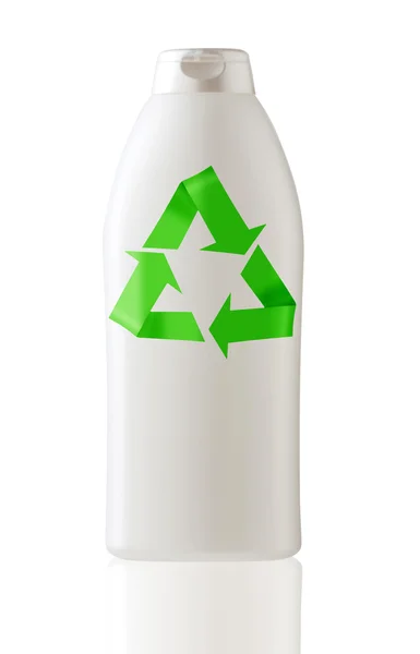 Generische Schönheitsflasche mit Recycling-Symbol. — Stockfoto