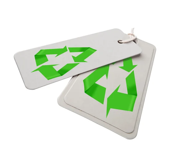 Etiketten mit Recycling-Symbol und Schnur. — Stockfoto