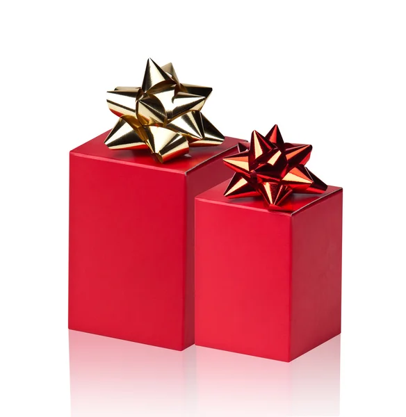 Red boxes with gold bows — Stock Photo, Image