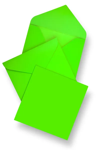 Cartão verde e envelopes . — Fotografia de Stock