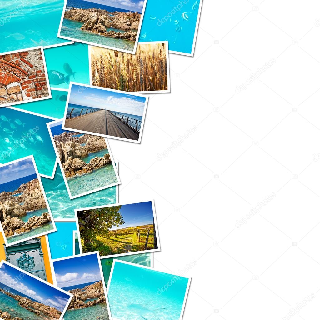 A pile of photographs with space for your logo or text.