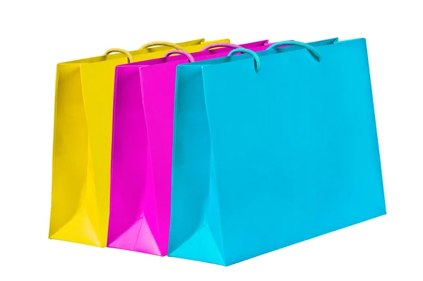黄色、マゼンタ、シアンのショッピング バッグ. — ストック写真