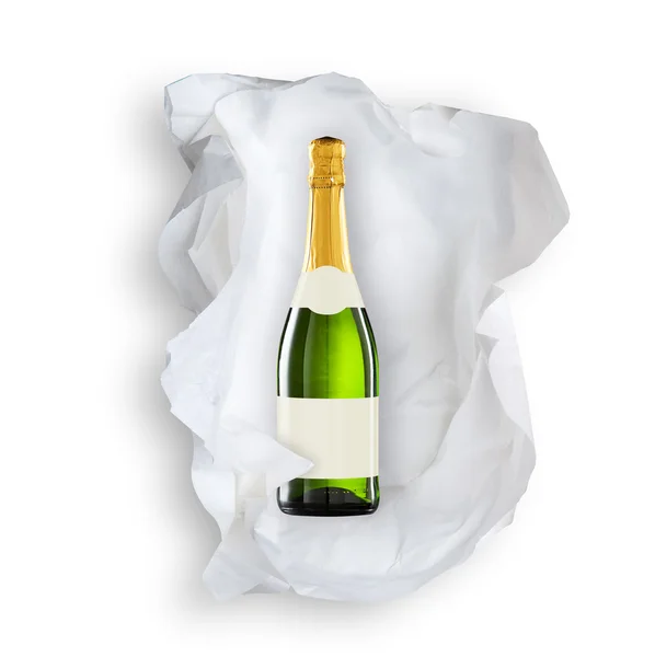 Papel tisú y botella de vino espumoso — Foto de Stock