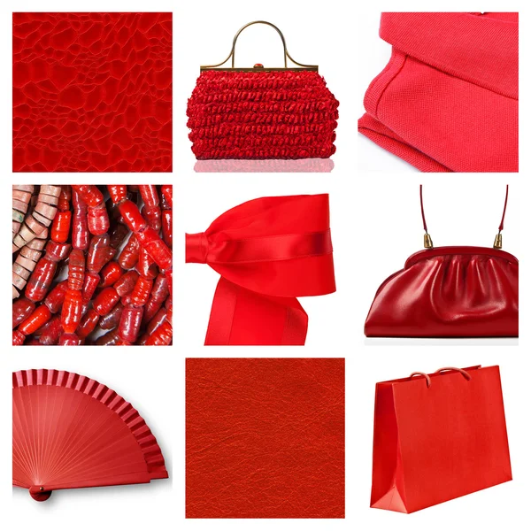 Collage di nove oggetti rossi . — Foto Stock