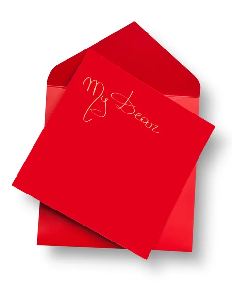 Cartão vermelho e envelope com "My Dear " — Fotografia de Stock