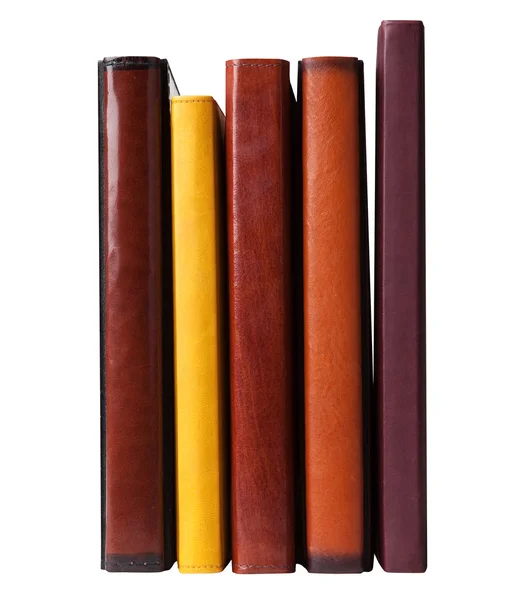 Five books with leather cover — Stock Photo, Image