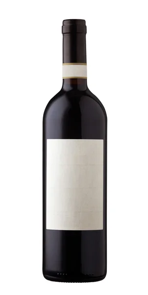 Fles rode wijn, geïsoleerd met lege label. — Stockfoto