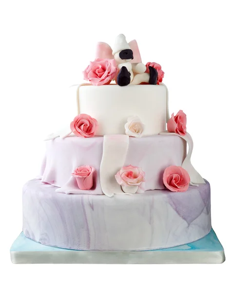 Birthday cake with roses on white — Stock Photo, Image