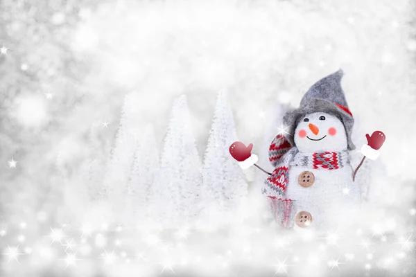 Carte de voeux de Noël. Bonhomme de neige mignon sur fond de vacances d'hiver — Photo