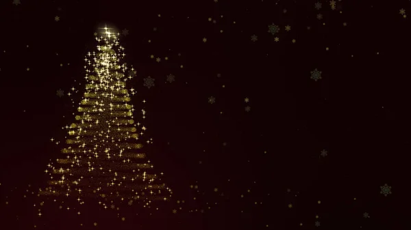 Kerstboom met glimmende deeltjes en gloeiende sterren op kerstachtergrond — Stockfoto