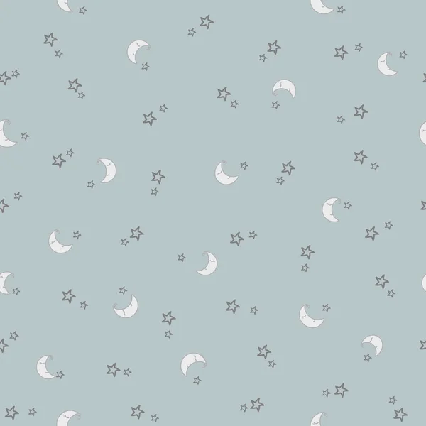 Estrellas y patrón lunar. Patrón sin costuras de Babys con Luna resbaladiza sonriente y fondo de estrellas. — Vector de stock