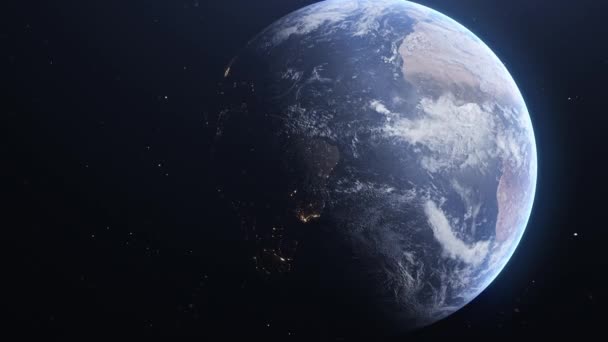 Animation Der Erde Weltraum Stadtbeleuchtung Bei Nacht Sonnenaufgang Und Tag — Stockvideo