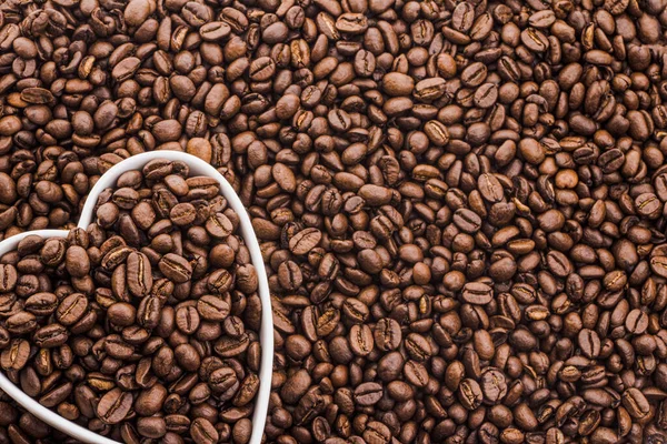 Coffee Beans White Heart Shape Plate Fresh Coffee Beans Background — Photo