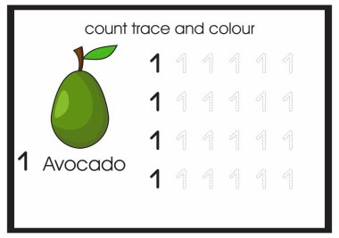 count trace and color avocado number 1 clipart