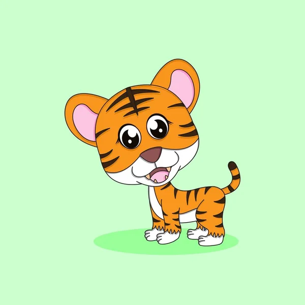 Cute Tiger Cartoon Vector Icon Illustration Flat Cartoon Style - Stok Vektor
