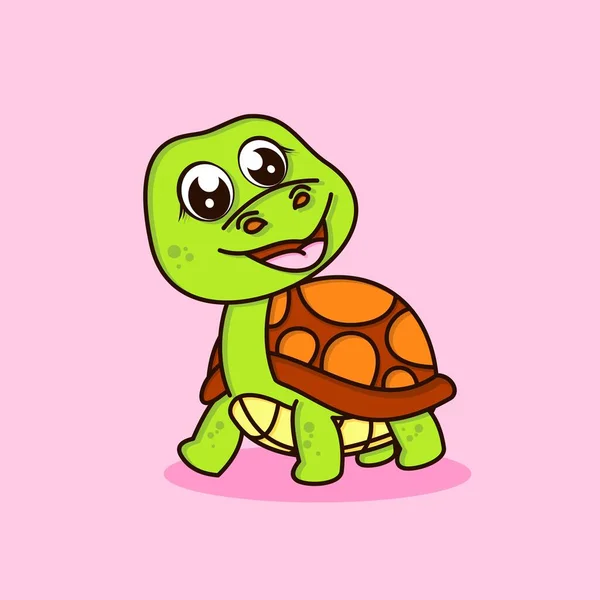 Cute Turtle Cartoon Vector Icon Illustration Flat Cartoon Style — Stock Vector