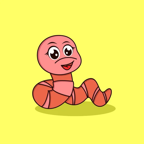 Cute Worm Cartoon Vector Illustration Character — 스톡 벡터