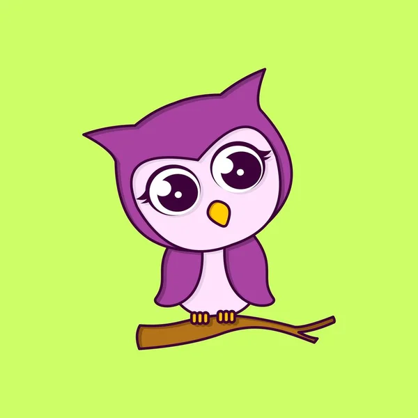 Cute Owls Flat Design Cartoon Illustration — Stock Vector