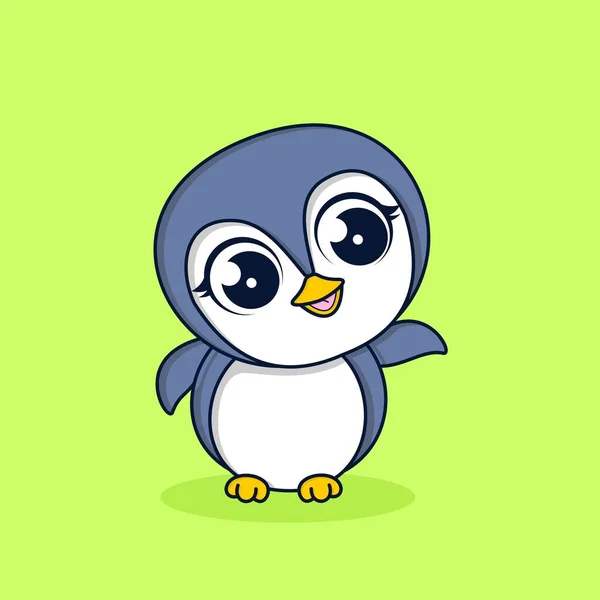 Cute Penguin Flat Design Cartoon Illustration — Stock Vector