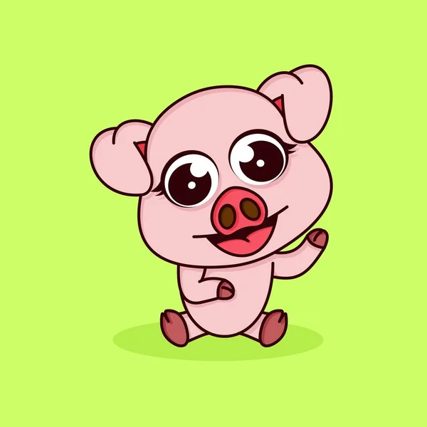 Cute Pig Flat Design Cartoon Illustration — Stock Vector