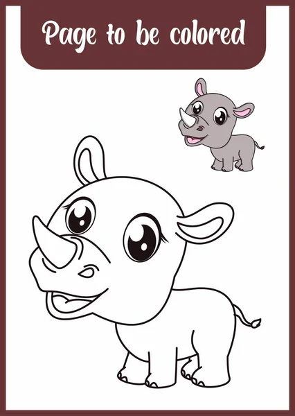 Coloring Book Kids Rhino — Stok Vektör