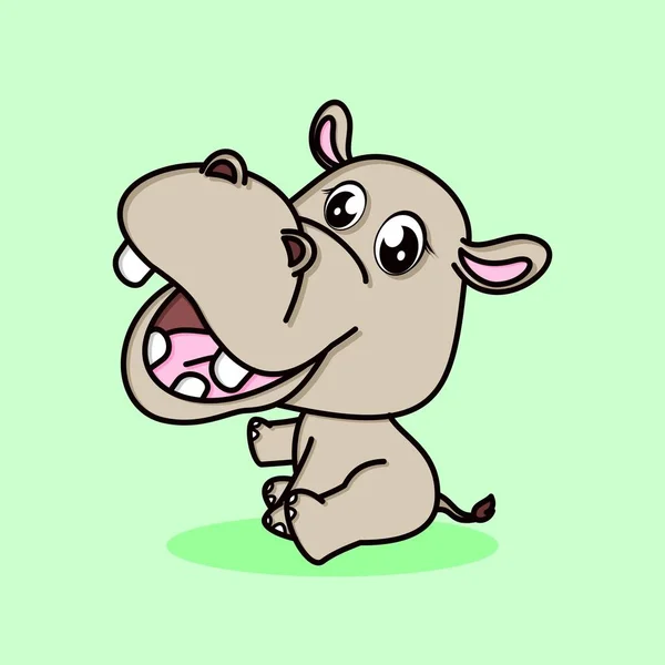 Cute Hippo Cartoon Vector Flat Cartoon Style Animal Nature Icon - Stok Vektor