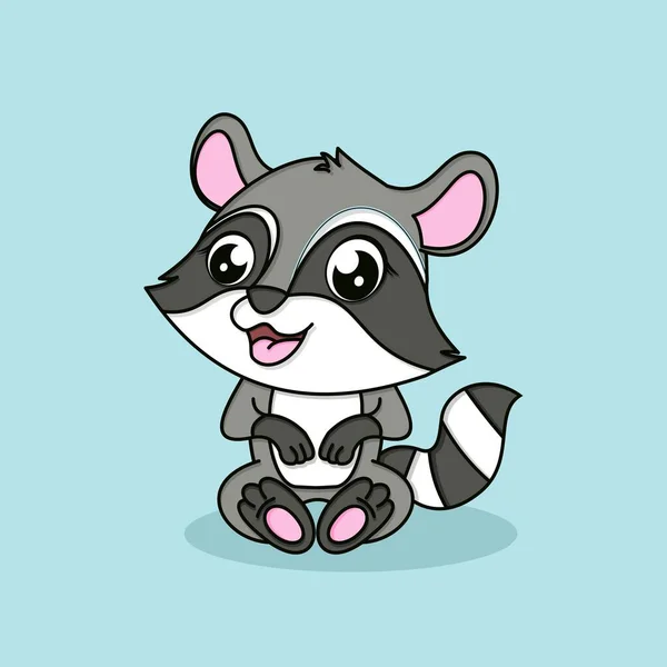 Cute Raccoon Cartoon Vector Flat Cartoon Style Animal Nature Icon — 图库矢量图片