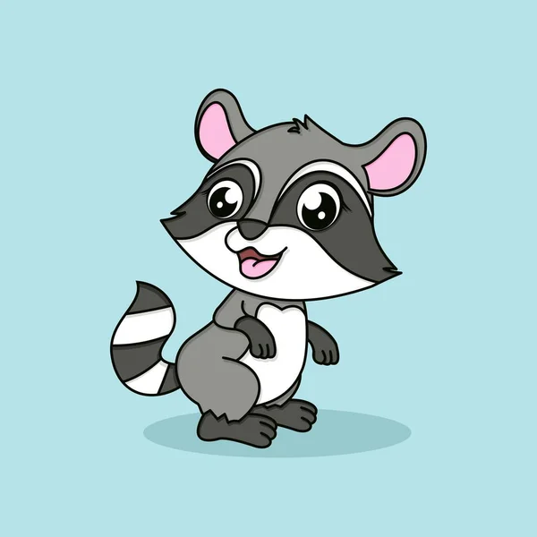 Cute Raccoon Cartoon Vector Flat Cartoon Style Animal Nature Icon — Image vectorielle