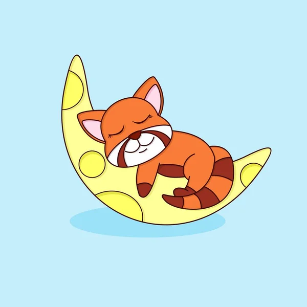 cute red panda sleeping on the moon