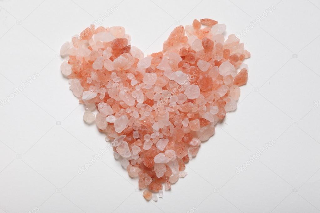 Himalayan salt - pink and orange coarse crystals , heart shape