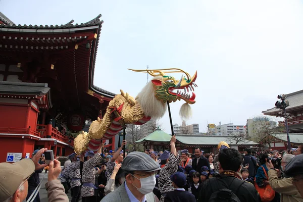 TÓQUIO - 19 DE MARÇO: o Evento de "Kinryu no mai" (Dança Drangon Dourada) no templo de Asakusa 19 de março de 2013 em Tóquio, Japão . — Fotografia de Stock