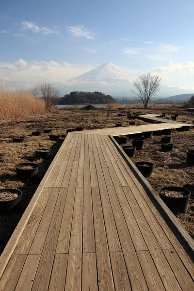 Uitzicht op mount fuji van kawaguchiko meer in maart — Stockfoto