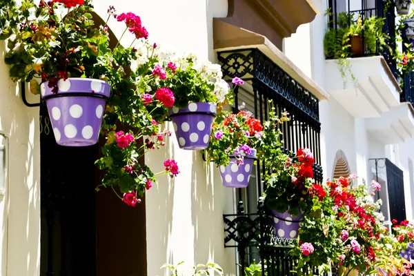 Potenciômetros parede típica aldeia andaluza — Fotografia de Stock