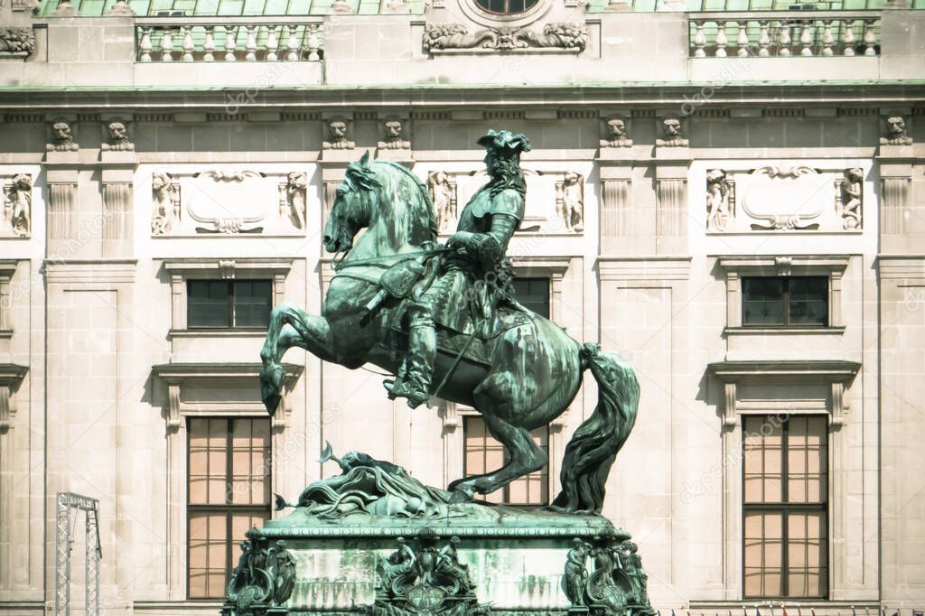 Austria Vienna. Bronze equestrian monument to Prince Eugene of Savoy. Sculptor Anton Fenkorn.