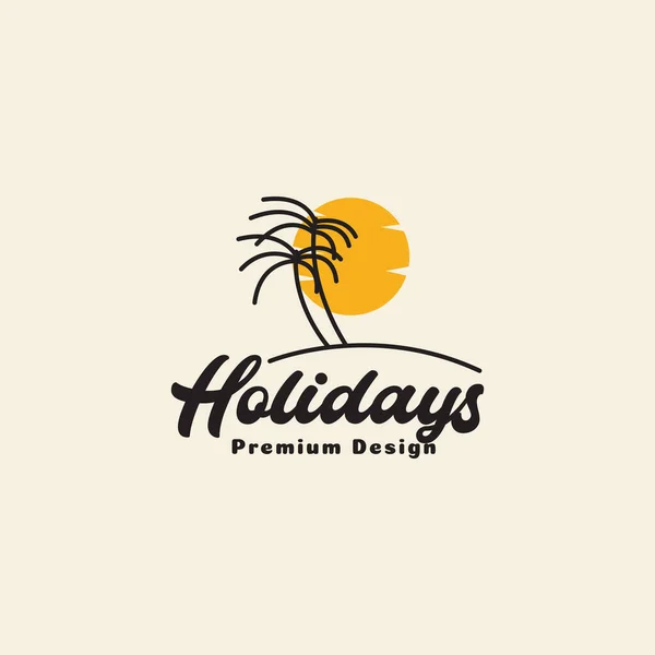 Kokospalmen Mit Sonnenuntergang Strand Urlaub Vintage Logo Symbol Vektor Grafik — Stockvektor