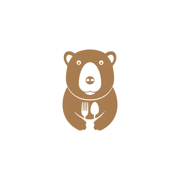 Urso Pardo Bonito Com Garfo Colher Logotipo Símbolo Ícone Vetor — Vetor de Stock