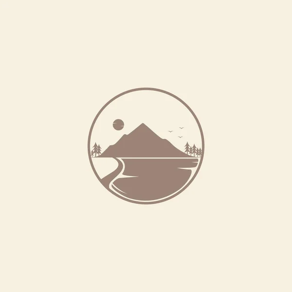 Naturaleza Montaña Con Árbol Lago Vintage Círculo Logotipo Símbolo Icono — Vector de stock