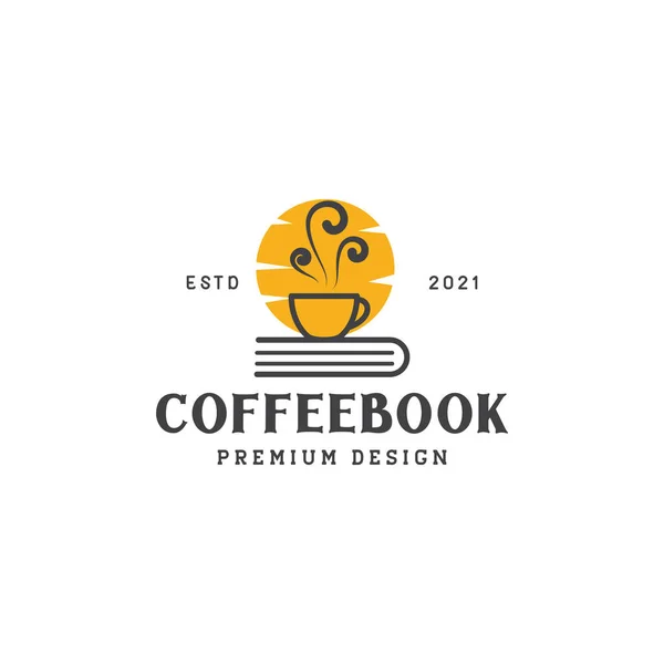 Vintage Bücher Mit Kaffee Sonnenuntergang Logo Symbol Symbol Vektor Grafik — Stockvektor