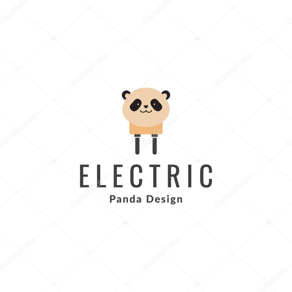 panda with electric plug logo symbol icon vector graphic design illustration idea creative 