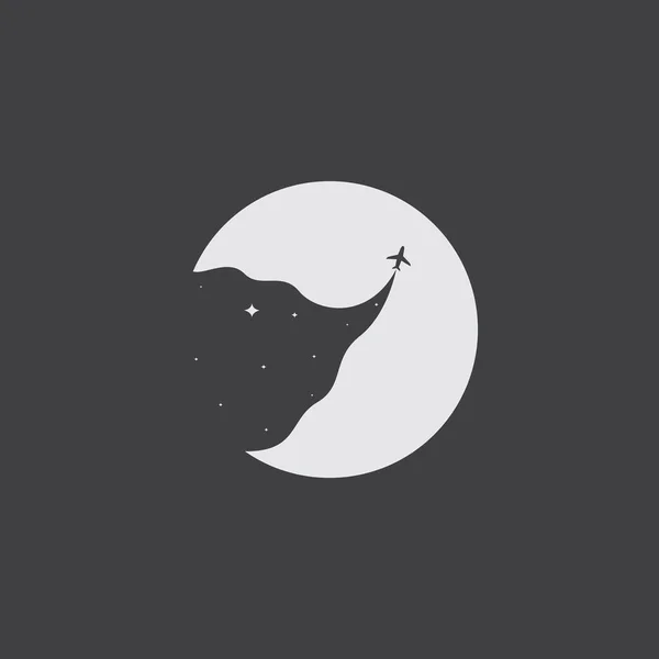 Avion Voler Sur Lune Nuit Sombre Logo Icône Vectoriel Graphique — Image vectorielle