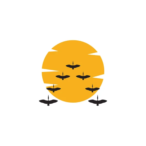 Sonnenuntergang Mit Vogel Storchenkolonie Logo Symbol Symbol Vektor Grafik Design — Stockvektor