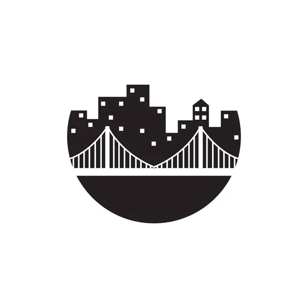Puente Nocturno Con Ciudades Ver Logo Símbolo Icono Vector Gráfico — Archivo Imágenes Vectoriales
